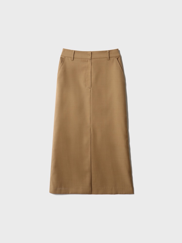 Slit Pencil Skirt in Summer Wool [Brown]