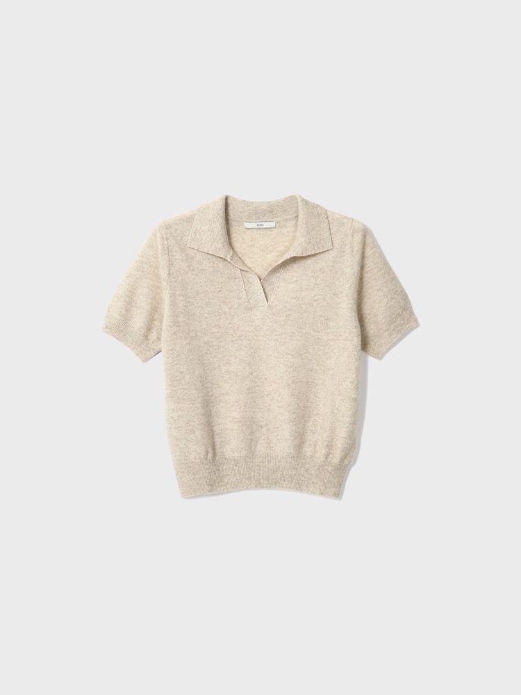 100% Cashmere Collar Sweater [Oatmeal]