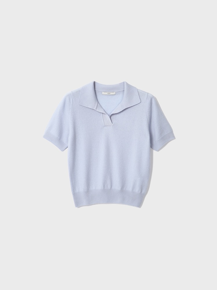 100% Cashmere Collar Sweater [Light Blue]